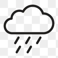Rainy cloud icon png, line art illustration on transparent background 