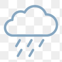 Rainy cloud icon png, line art illustration on transparent background 