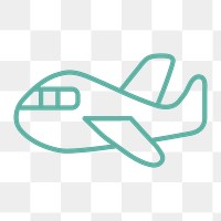 Airplane icon png, line art illustration on transparent background 
