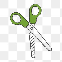 Png green scissors design element, transparent background