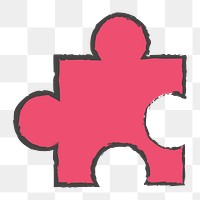 Png red puzzle piece doodle icon, transparent background