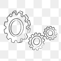 Png outline gears design element, transparent background