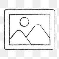 Png white image gallery doodle icon, transparent background