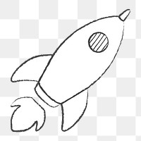 Png white rocket doodle icon, transparent background