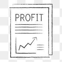 Png white profit analysis doodle icon, transparent background