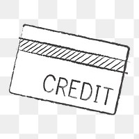 Png white credit card doodle icon, transparent background