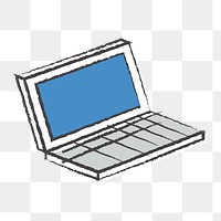 Png digital laptop doodle icon, transparent background