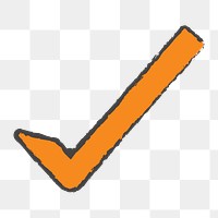 Png orange tick mark doodle icon, transparent background