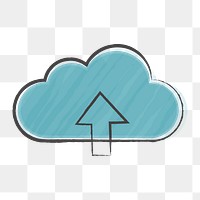 Png blue cloud upload icon, transparent background