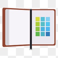 Png designer's notebook flat sticker, transparent background