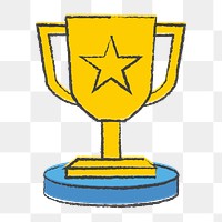 Png yellow trophy doodle icon, transparent background