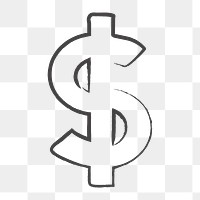 Dollar sign icon png, line art illustration on  transparent background 