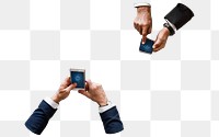 Hand holding png smartphone digital device, transparent background