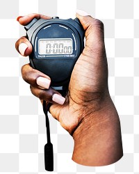 PNG Hand holding a stopwatch, collage element, transparent background
