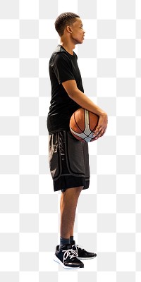 Png boy holding basketball sticker isolated image, transparent background