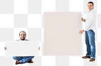 Png Men holding blank board, transparent background