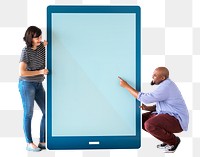 Png Diverse couple & tablet screen, transparent background