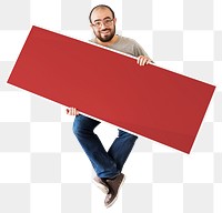 Png Man holding blank banner, transparent background