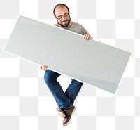 Png Man holding blank banner, transparent background