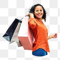 PNG Woman enjoy shopping, collage element, transparent background