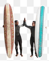 Png surfers high five sticker isolated image, transparent background