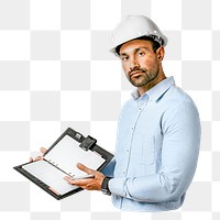 PNG Engineer with a safety helmet, collage element, transparent background