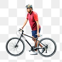 PNG Cyclist preparing to ride a bike, collage element, transparent background