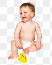 Png Baby in diaper sitting, transparent background