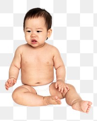 Png Baby in diaper sitting, transparent background