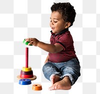 Png Boy enjoying stacking, transparent background