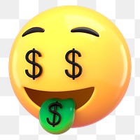 Money-eyes 3D emoticon png sticker, transparent background