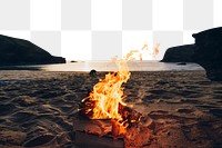 PNG Bonfire by beach border, transparent background