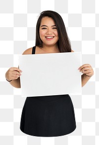 Woman holding placard png element, transparent background