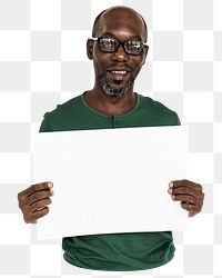 Man holding blank placard png element, transparent background