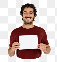 Man holding blank paper png element, transparent background