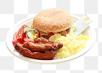 Hamburger plate png, food element, transparent background
