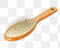 Png wooden hair brush, isolated object, transparent background