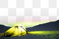 PNG Camping and northern lights, collage element, transparent background