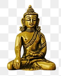 Png golden buddha statue, transparent background