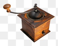 Antique coffee grinder png, isolated object, transparent background