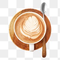 Latte art png collage element, coffee photo on transparent background