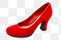 Png red heel shoe, isolated object, transparent background