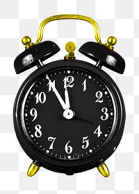 Png black alarm clock, isolated object, transparent background