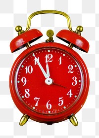 Png red alarm clock, isolated object, transparent background