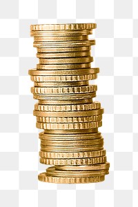 PNG gold coins stack money, collage element, transparent background