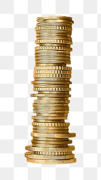 PNG gold coins stack money, collage element, transparent background