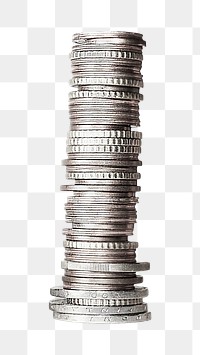 PNG silver coins stack money, collage element, transparent background