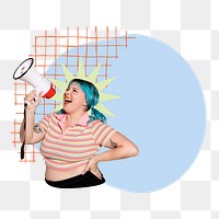 Woman announcing png sticker, transparent background