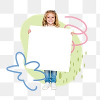 Girl holding sign png sticker, transparent background