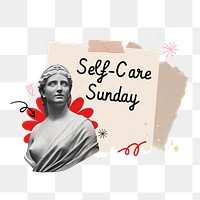 Self-care sunday png word sticker typography, transparent background